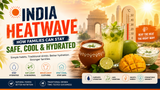 India heatwave safety banner with traditional cooling drinks hydration tips and summer wellness guidance