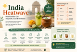 Summer dehydration banner with traditional cooling drinks hydration tips and water-rich summer foods