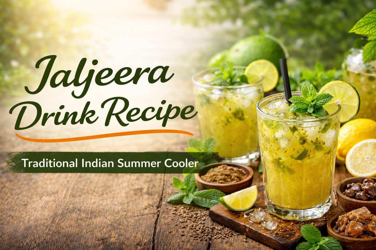 Jaljeera Drink Recipe featuring chilled glasses of spiced jaljeera with mint leaves and lemon slices