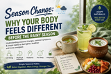 Season change before monsoon banner with hydration drinks lighter meals and pre-rainy season wellness tips